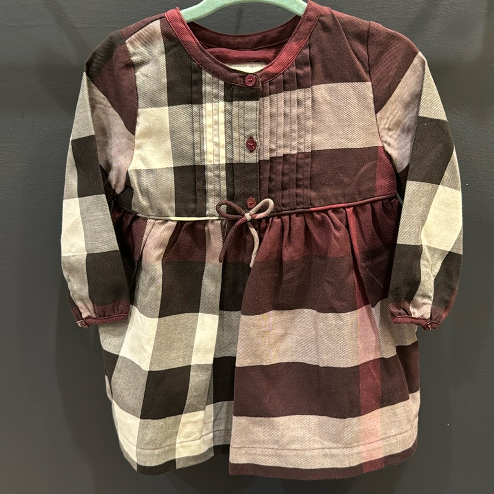 Burberry Baby 12M Beetroot Plaid Dress Brand New w Tags